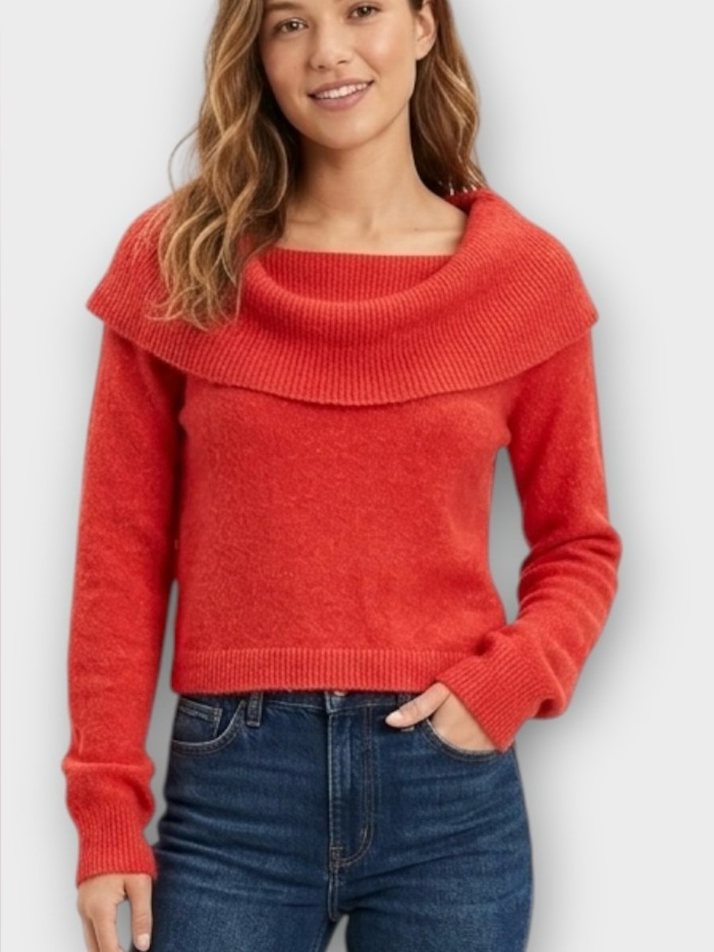 American Eagle Off The Shoulder Cowl Neck Sweater‎ in Melon Women’s Size XL NWT